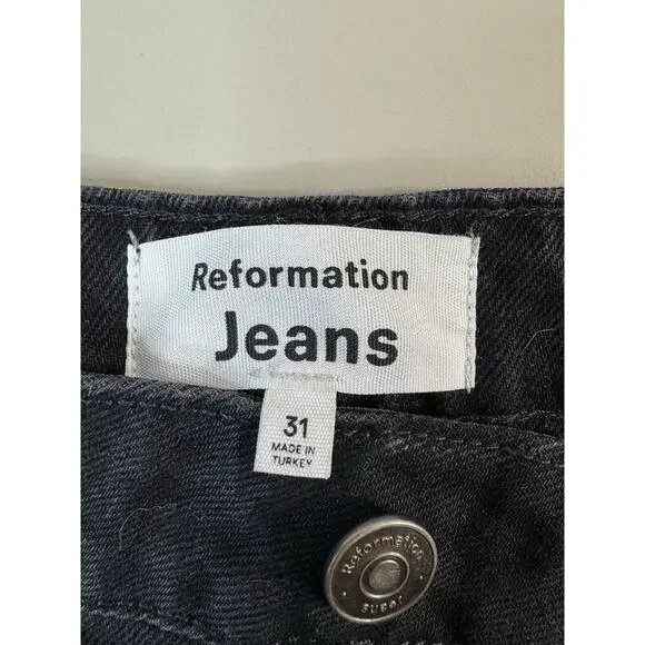 Reformation Women’s Cynthia High Rise Straight Button Fly Black Jeans Size 31 - Picture 3 of 13
